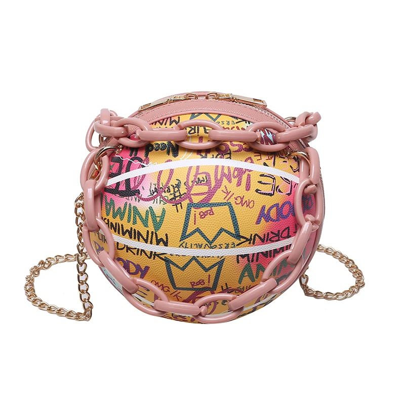 

2021 Fashion Personality Painted Graffiti Basketball Design Letter Printing Crossbody Bag, 3 colors