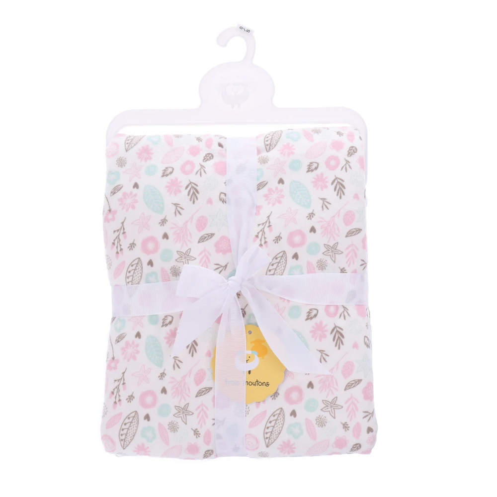 Baby Sherpa Fleece Baby Blanket Unisex Flower Printed Baby Mink Blanket With Sherpa Backing