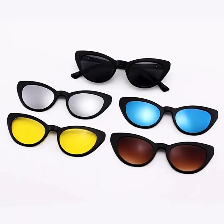 

UNOC Hot Sale PC 5 in 1 Glasses Magnetic Clip on Glasses Eyewear Sunglasses Glasses for Men or Women Fashion, 5 colors