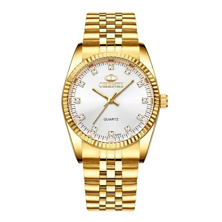 

CHENXI 004A Men luxury Gold Stainless Steel Crystal Diamond Waterproof Relogio Masculino Japanese Watch, 8 color for you choose