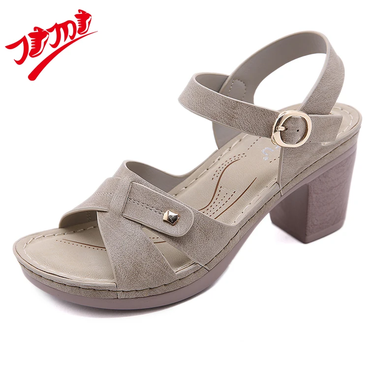 

Sell Well New Type Lightweight Luxury Heel Sandals Women's Low Heel Sandals Women, Blue, blown ,white