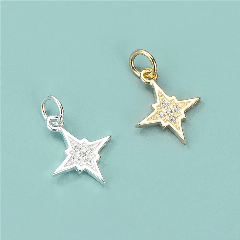 S925 Sterling Silver Micro Light Clear Zircons Gold Plated Star Pendant For Necklace Jewelry Making