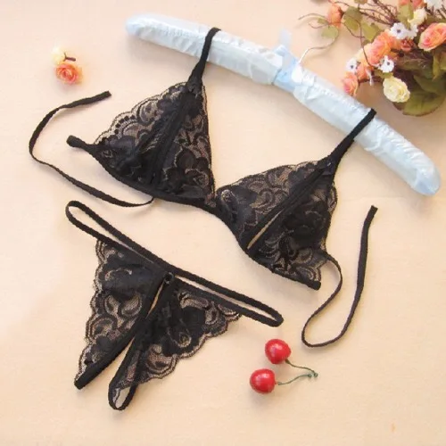 

Sexy lingerie female super sexy sling lace perspective three-point open crotch panties, Photo