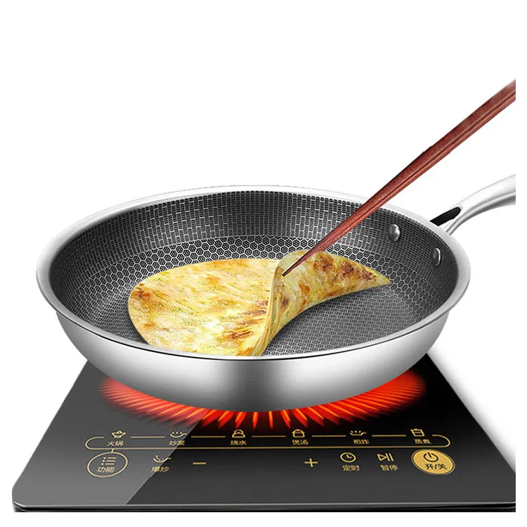 

Frying Saute Wok 3 In 1 Fry Pan Honeycomb Pattern 430 Stainless Steel Fry Pan For Multiple Cookersfry, Black