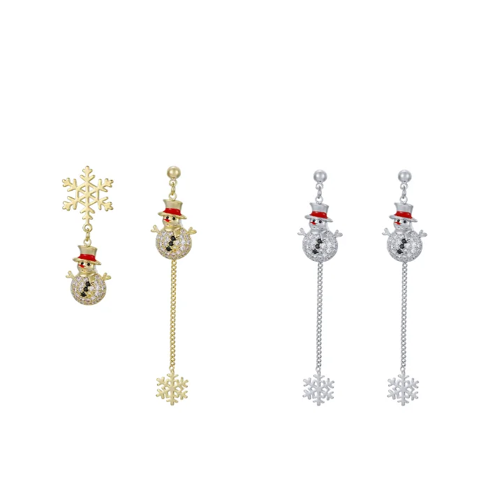 

earring-633 xuping Gold Plated Christmas Promotion Elegant Little Snowman Hat Snowflake Tassel Asymmetrical Earrings
