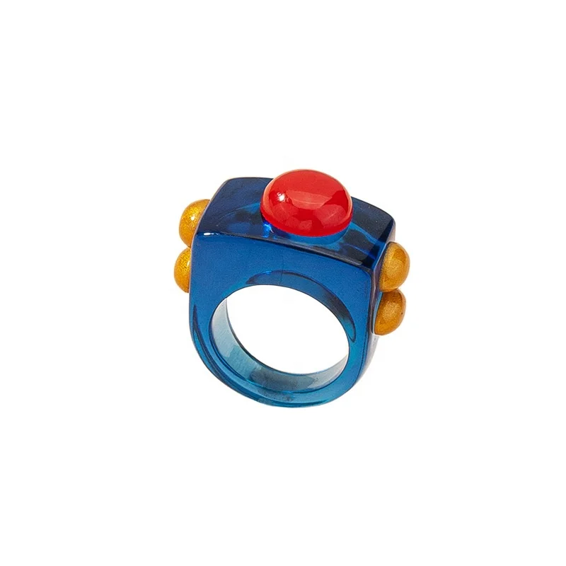 

Color square INS Vintage Candy Color Resin Finger Ring Big Geometric Square Round Irregular Chunky acrylic Rings