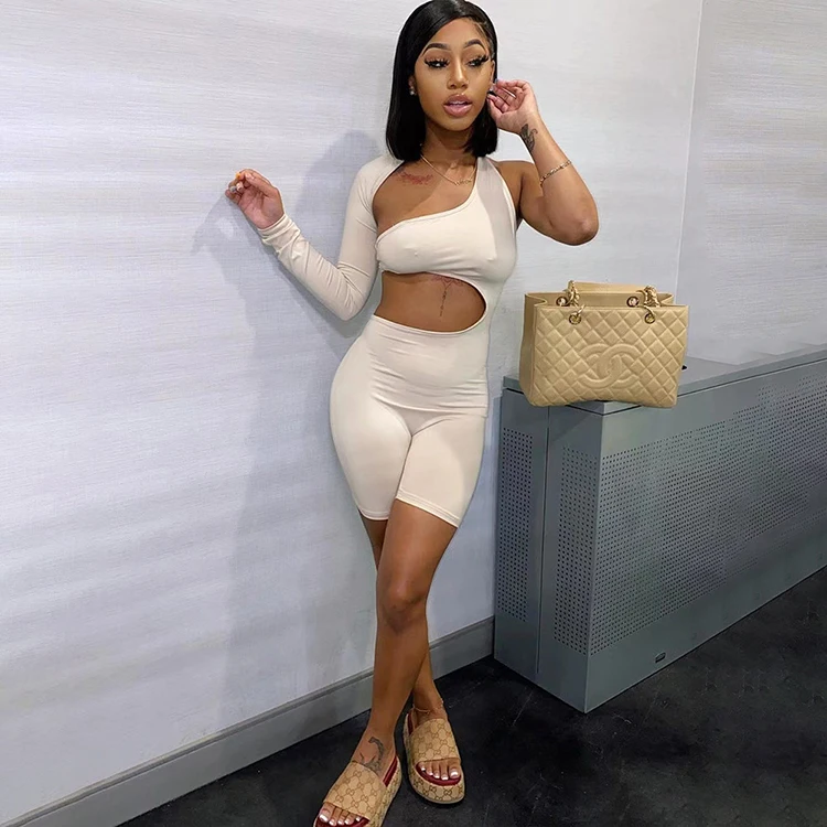 

Trendy Designed Solid Color Hollow Out Long Sleeve Sexy Rompers For Women -PT, White