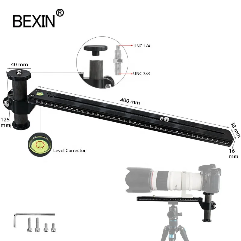 

BEXIN Professional Camera Telephoto Plate Carbon Fiber column Head QR Base Plate Long-focus Holder Plate for SLR Video Camera, Black+silver