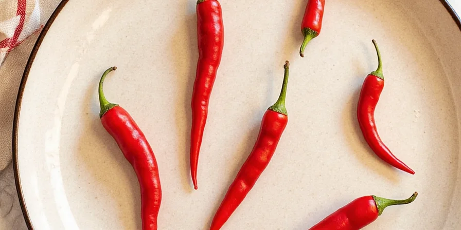 Variety of spicy red peppers arranged in a circle