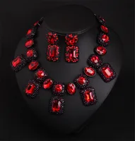 

American luxury heavy crystal green ruby diamond short collar necklace earrings set women jewelry sets