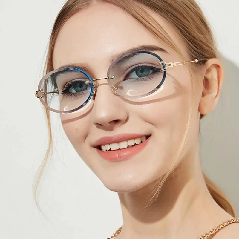 

Retro Yellow Shades Small Round Crystal Gradient Feeling Rimless Diamond Cut Sunglasses, 9 colors