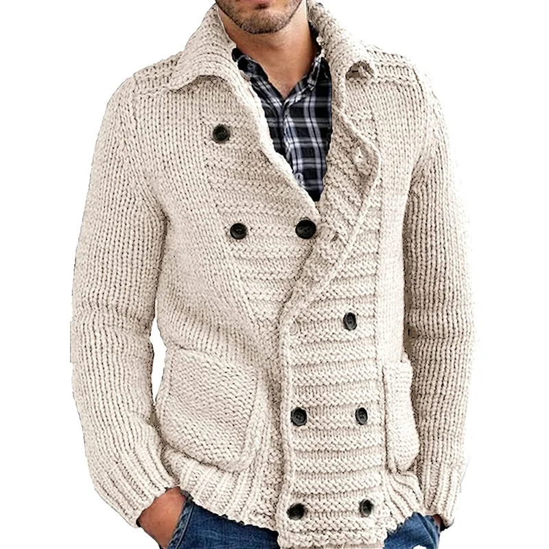 

2021 Men's Sweater Cardigan Solid Color Lapel Long Sleeve Knit Jacket, Customized color