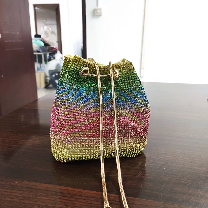 

High Quality Crystal Rainbow Purse Evening Messenger Rhinestone Cross Body Purses
