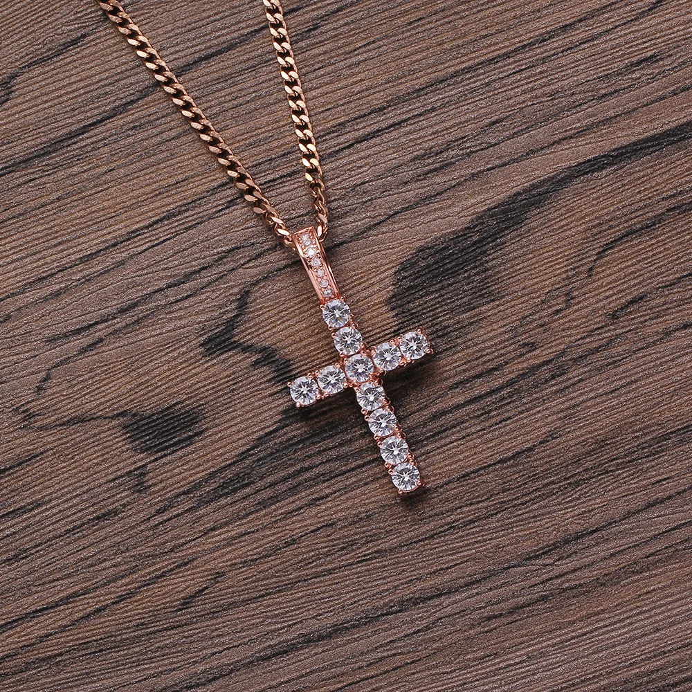 CN019 Hip Hop Anha cross Pendant brass Setting CZ stones Necklace Jewelry for men and women