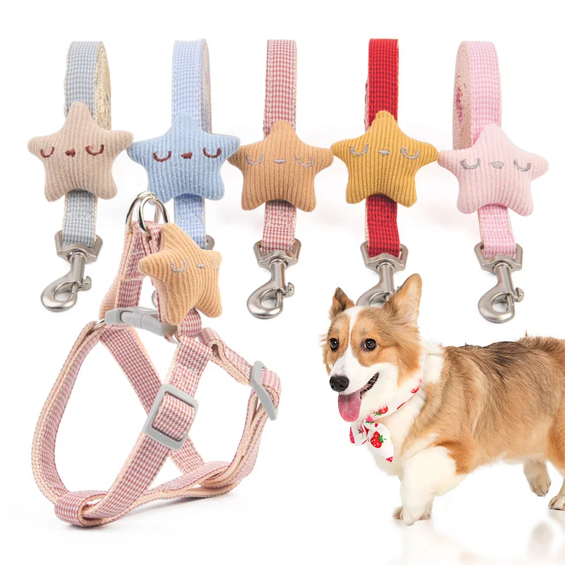 

Pet Harness Leash Set Cute Star Chest Strap for Small Dogs Outdoor Chihuahua Cat Soft Vest Leashes Dog Accessories 5 Colors, Picture