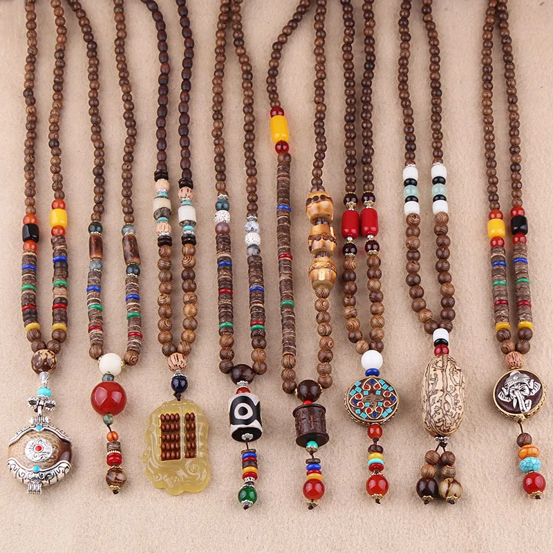 

Vintage Ethnic Style Tower Feather Elephant Wood beaded Pendants & Necklaces Statement Nepal Necklace for Women Men Jewelry