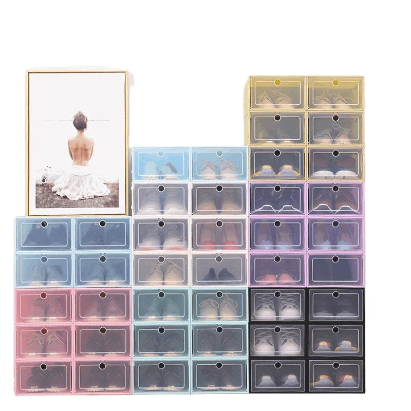 

cheap shoes organizer drop clamshell stackable stable box PP plastic clear eco friendly transparent Folding Storage Box