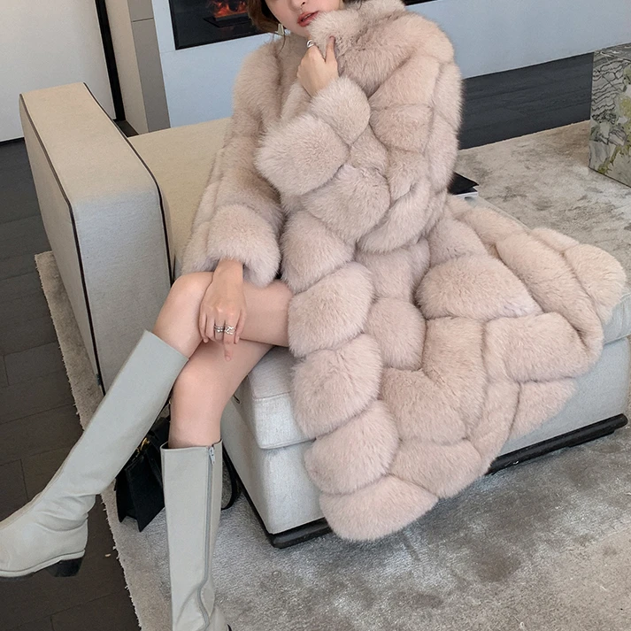 

QIUCHEN QC21128 2021 Winter Thick Full Natural Real Fox Long Jacket Ladies Women Fur Coat, Customized colors