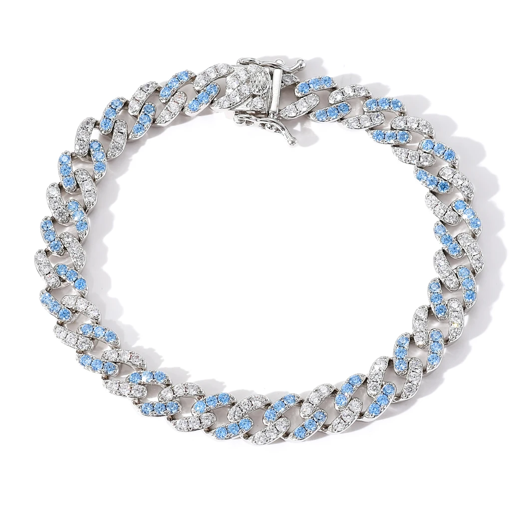 

9mm Blue And White Adjustable CZ Bling Hip Hop Bangles Full Crystal Bracelet, Any color is available