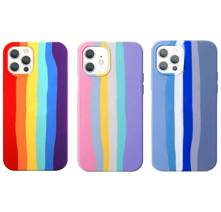 

rainbow liquid silicon phone case for iphone 12 pro back cover, 3 colors