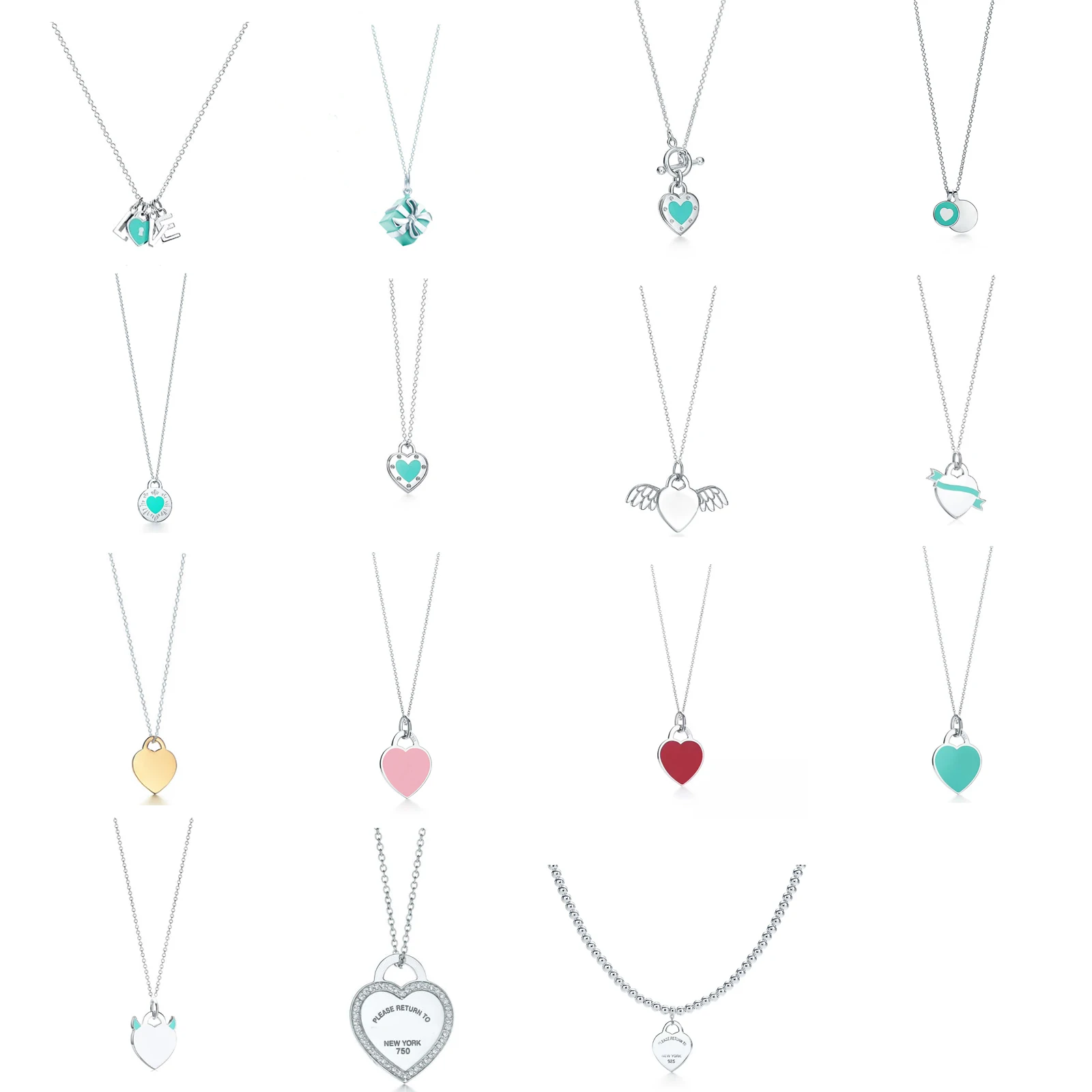 

2021 NEW 100% 925 Sterling Silver TIFF Necklace Pendant Heart Bead Chain Rose Gold and Gold luxurious For Women Original Fashion