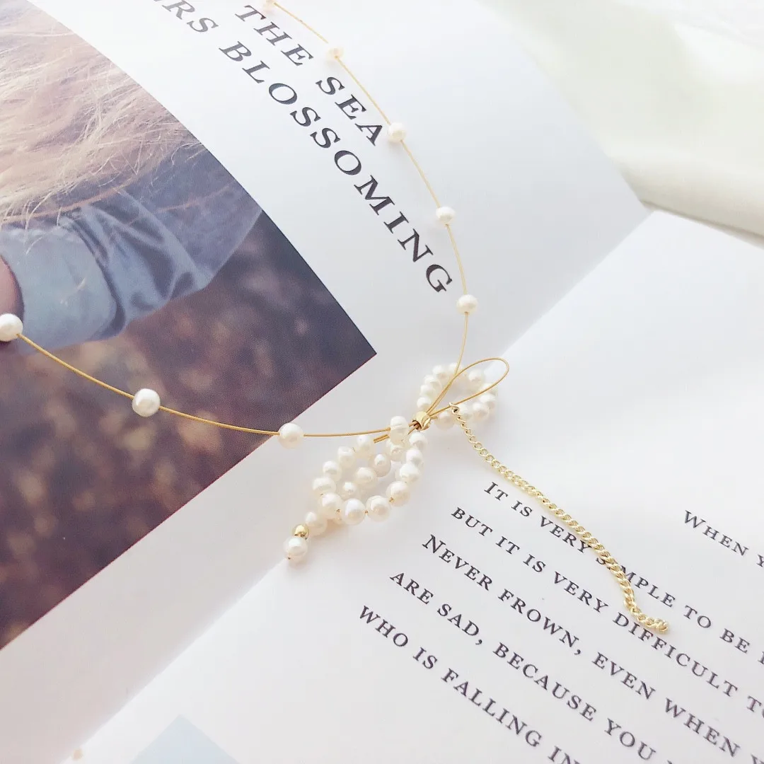 

Comfortable Adjustable Gold-plated Collar Necklace Dainty Freshwater Pearl Necklace For Women, As picture
