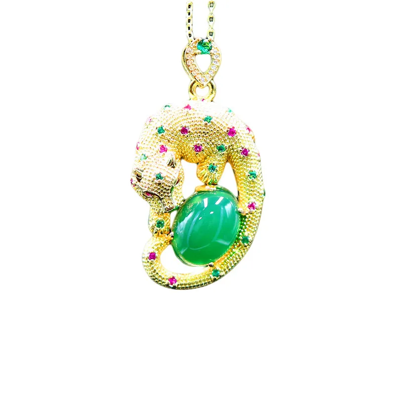 

Jade Leopard Pendant Amulet Natural 925 Silver Charm Jewelry Gifts Hetian Women Chinese Jadeite Necklace Fashion