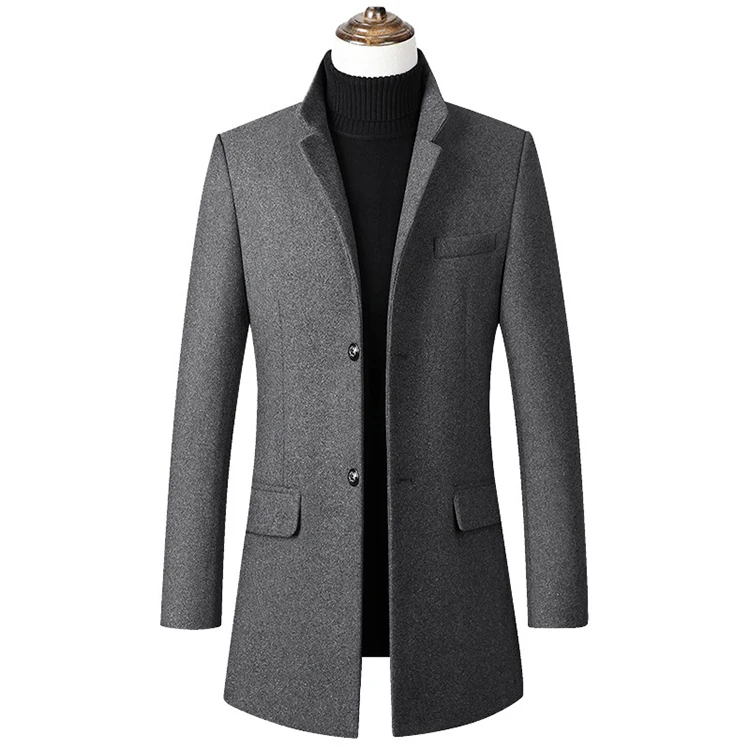 

Men's Stylish Single Breasted Wool Walker Coat Thick Winter Jacket 4 Colors, Black, navy, grey, winered