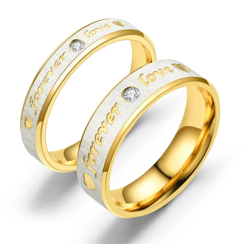 

Factory Direct Sale Hot Selling Classic Fashion Jewelry 316L Stainless Steel Cubic Zircon Forever Love Couple Rings, Gold