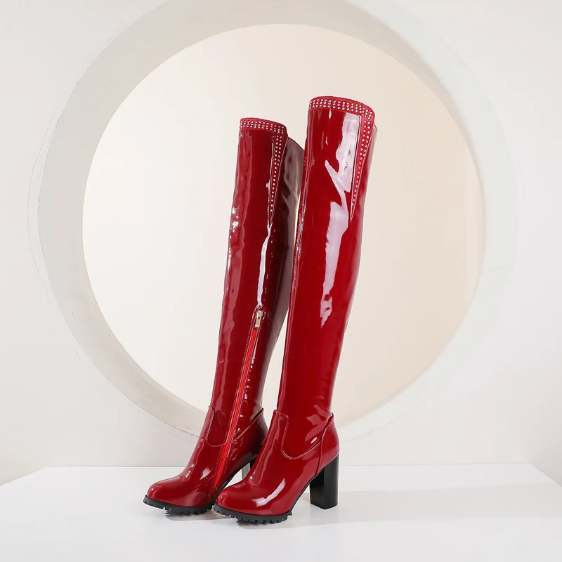 

Xinsheng factory fashion thigh high boots high quality leather handmade 9 cm heel ZIP boots for Woman T703-8