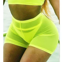 

Free Shipping 2019 Fashion Mesh Casual Colorful Transparent Bodycon Shorts Woman