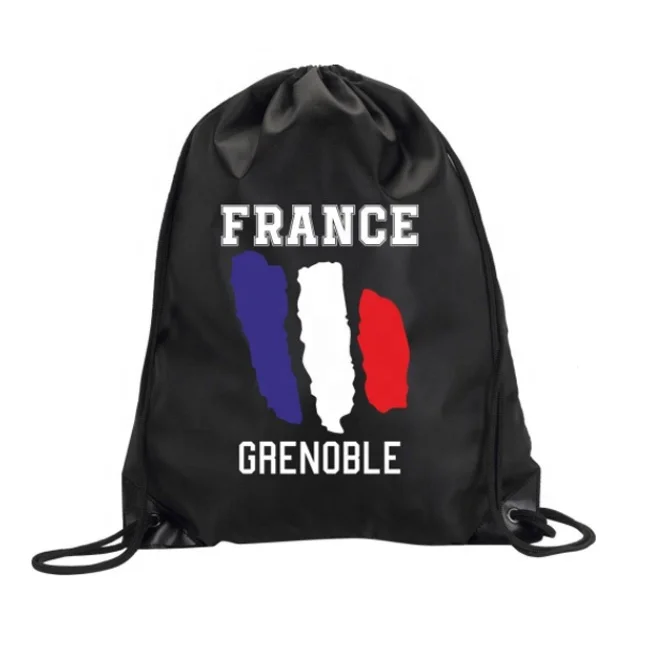 

Sopurrrdy Printed logo durable black waterproof earphone hole 210D polyester drawstring gym backpack bag, Customized color