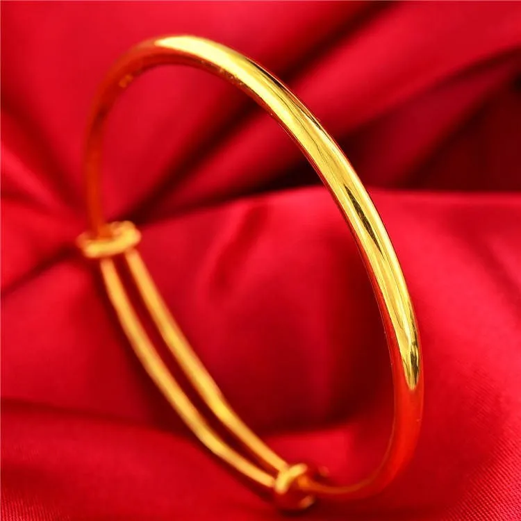 

Vietnam shajin gold simple round stem aperture bracelet copper plated 24K gold face round belly push pull bracelet, Customized color