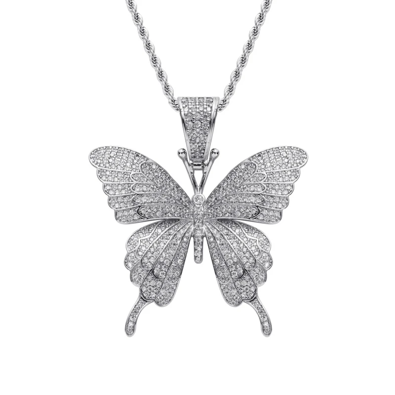 custom jewelry iced out bling bling micro pave butterfly pendants necklaces