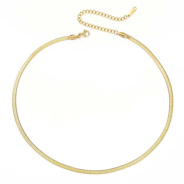 

35+ 8 cm High Quality 316L 14k Titanium Steel Flat Snake Bone Chain Choker Necklace, Gold