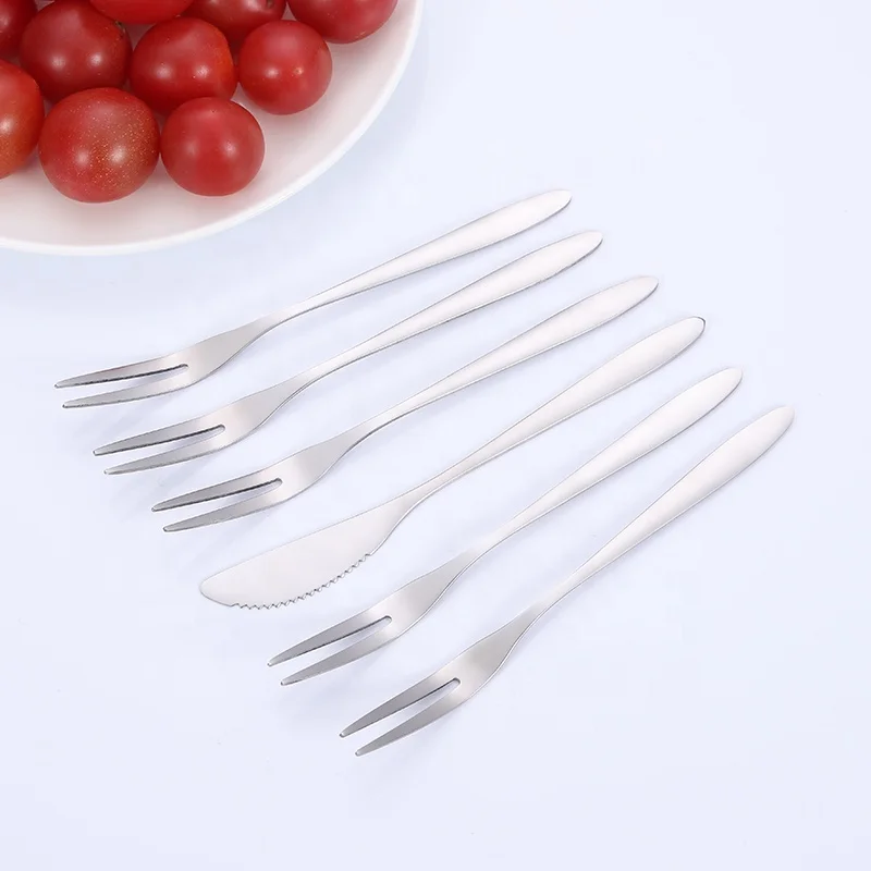 

2pcs Stainless Steel Fruit Knife Fork Set For Hotel Restaurant Home, Sliver