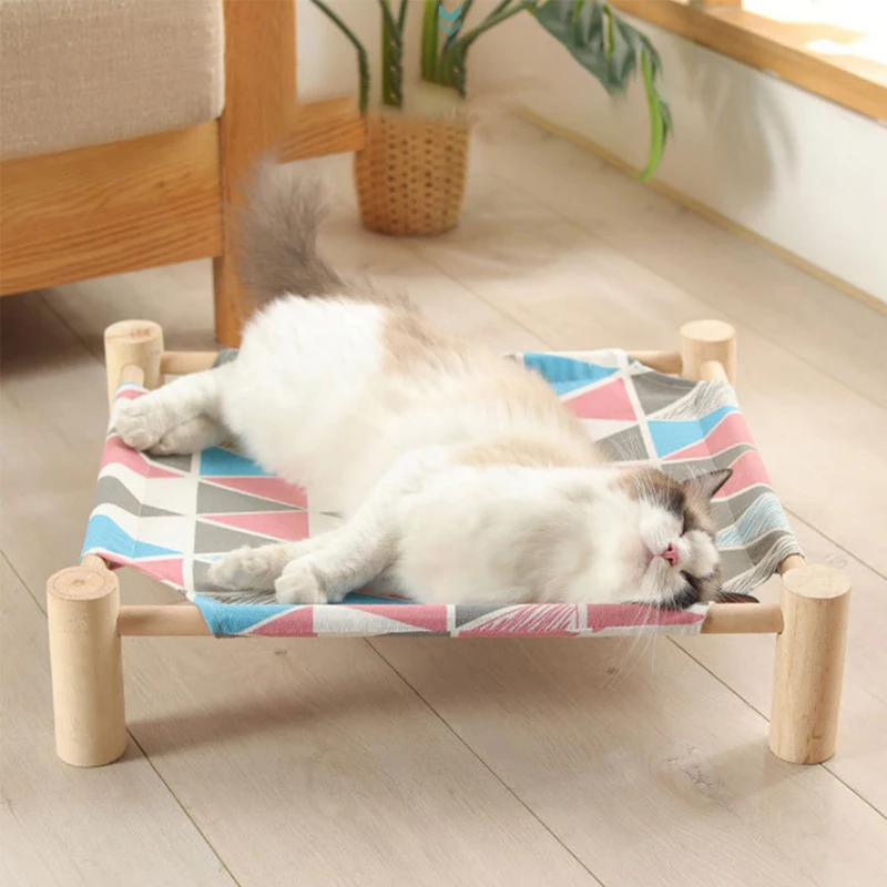 

Wooden Elevated Portable Waterproof Cotton Canvas Cat Hammock Bed Pet Dogs Bed Cats Window Bed, Picture