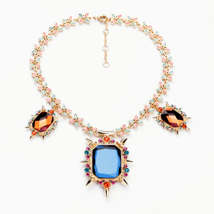 

xl00497 Fashion Jewelry Large Gemstone Statement Crystal Necklaces Handmade Statement Necklace
