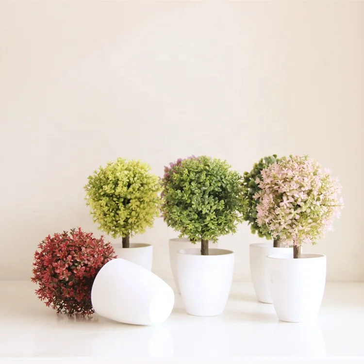

A-3153 Small Plastic Potted Grass Ball Plant Desktop Furnishing Aticles, Green