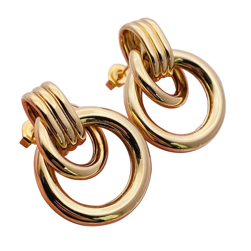 

Trending Valentines Wedding Love 18K Gold Plated Brass Twist Multi Layer Circle Knot Hoop Earring Girls Ear Jewelry
