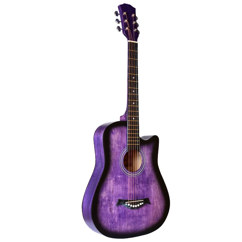 

Chinese new musical instruments 38inch purple acoustic guitar with 6 strings, Blue/bk/grey/purple/bls/3ts/rds/bwn
