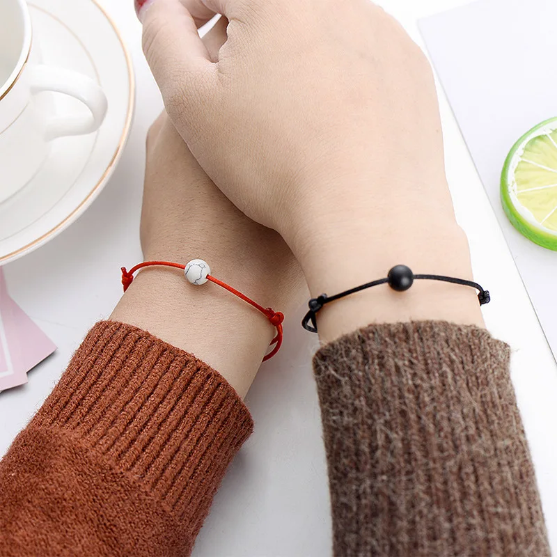 

Wish Hotsale Couple Jewelry 2pcs/set Matte Lava Stone Bracelet Red String Braiding Natural Stone Bead Bracelets For Girls