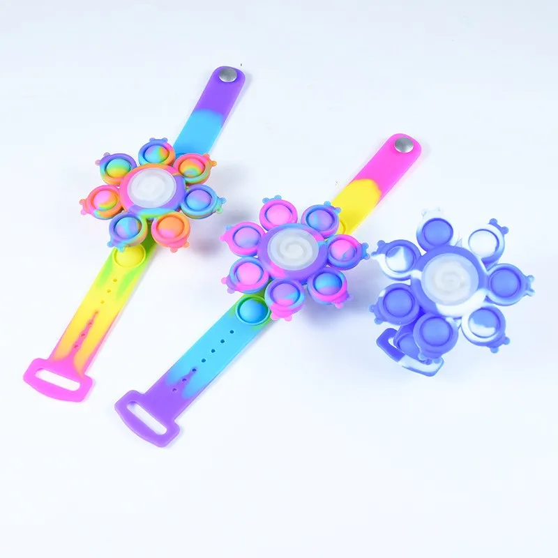 

FW555 Whole Sale Ready for Ship Bubble Pop Wrist Band Strap Watch Pop Bracelets Fidget Sensory Toy Luminous pop spinner custom