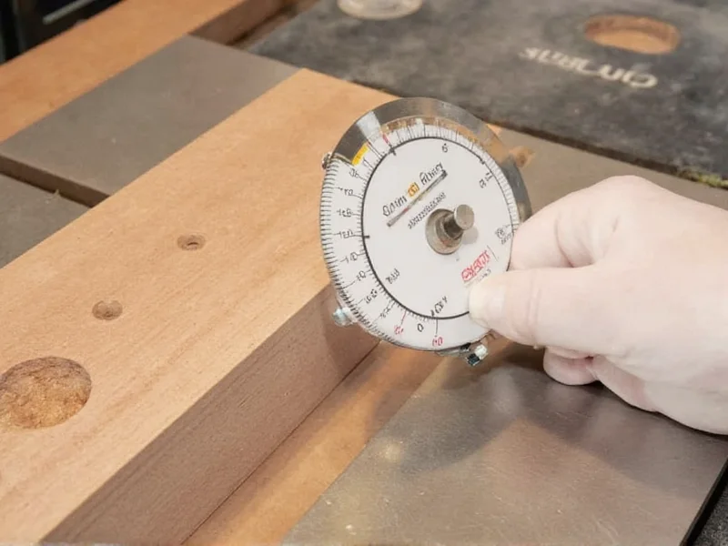 Dial indicator measuring router table fence alignment accuracy
