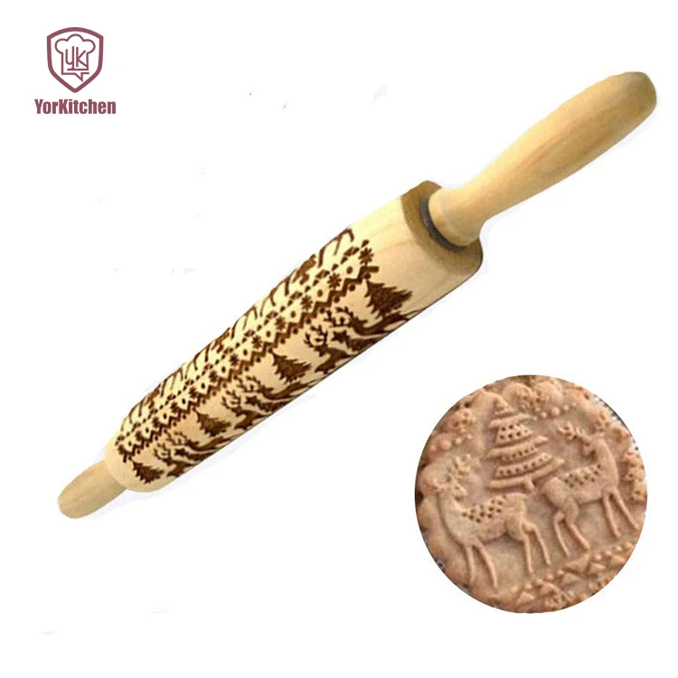 

Embossed Rolling Pin Christmas Reindeer Embossing Rolling Christmas Gadgets