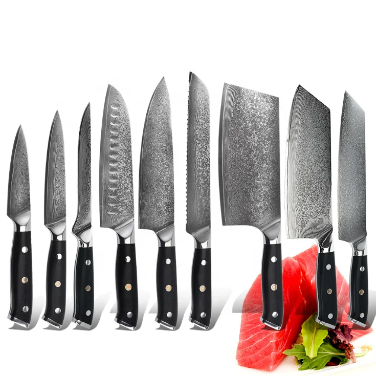 

New Arrival High Quality 67 Layers Damascus Steel Kitchen Knives Set with wooden handle