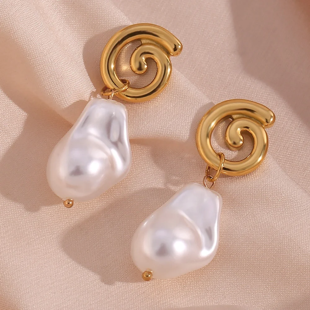 

Dainty Imitation Baroque Pearl Drop Earrings 18K Gold Plated Stainless Steel Earring Making Supplies