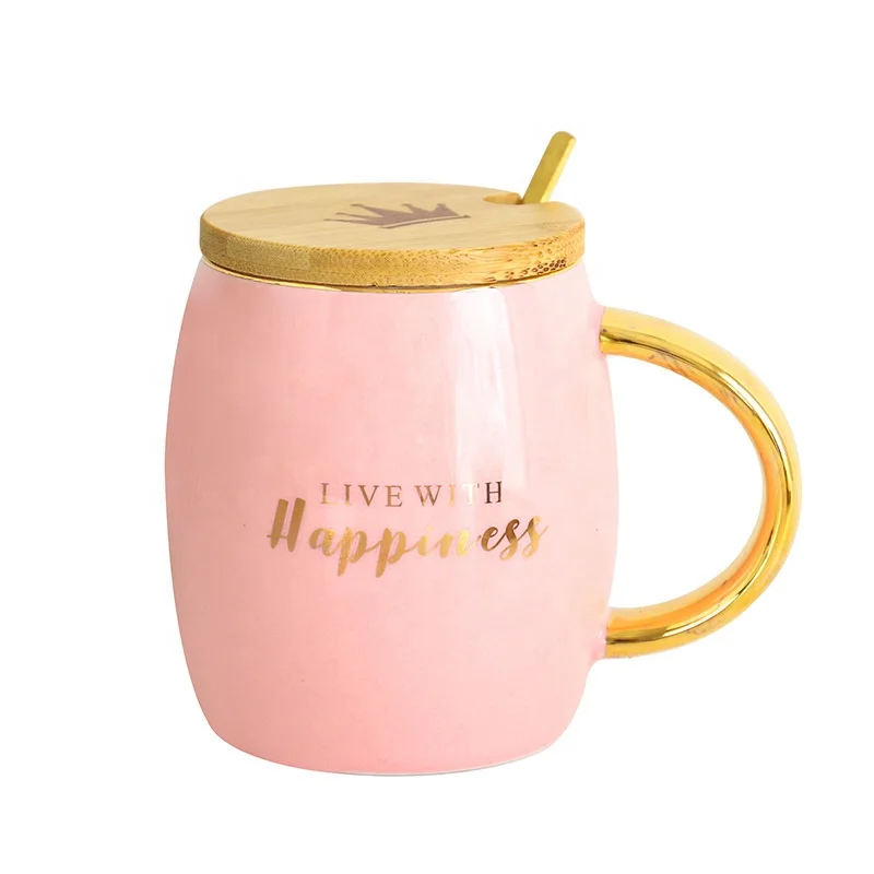 

Zogifts Good quality Custom European-style Ceramic Coffee Cup Retro Ceramic Mug Wooden Lid, Pink,green