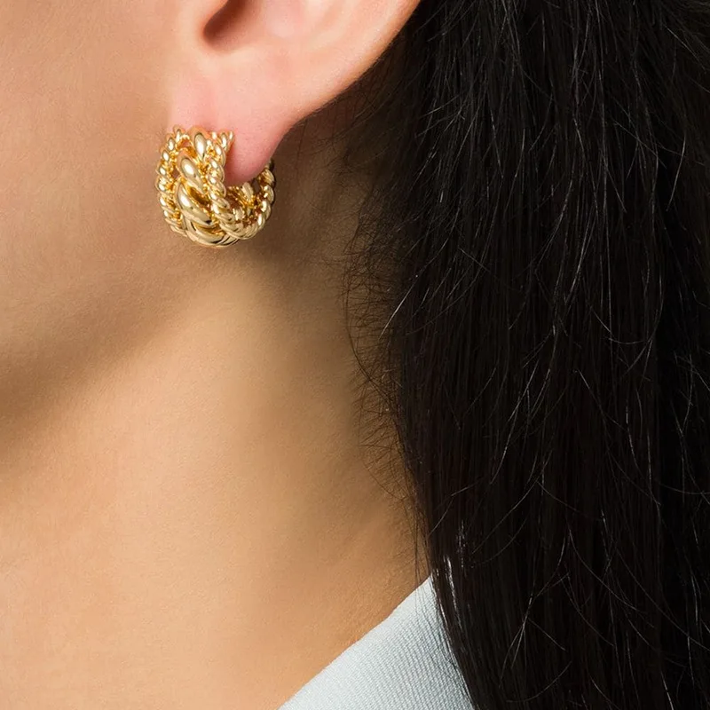

PVD Gold Plated Rope Chain Earring Hoop Earring Vintage Stainless Steel Earrings for Women