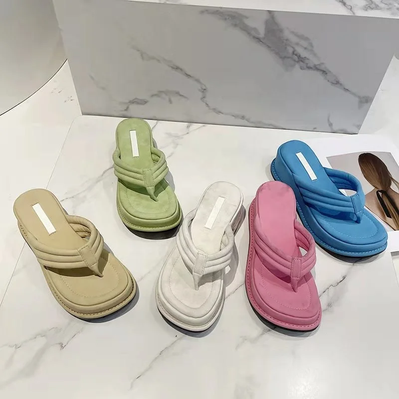 

2021 New Design Summer New Fashion Girls Sandals Outer Wear Cloth Flip Flops Wedges Platform Slippers Beach Shoes, Picture